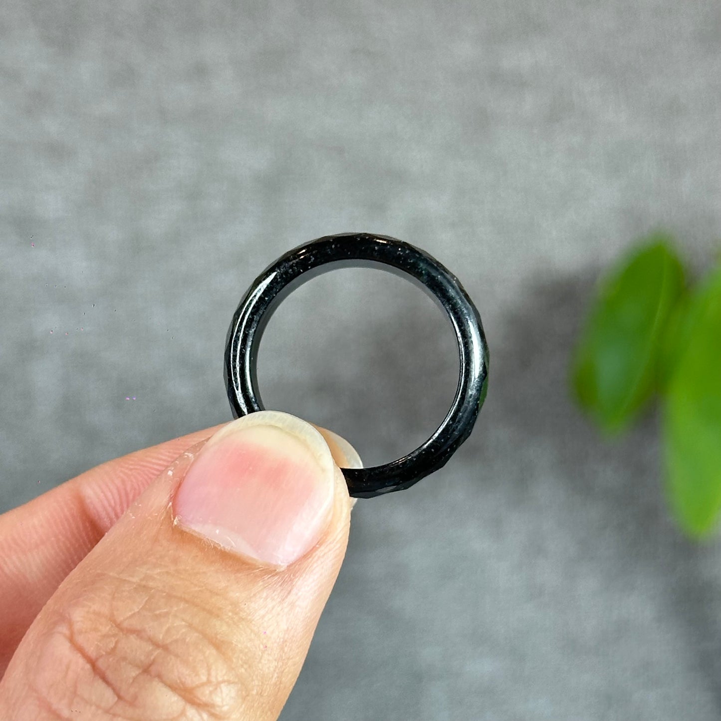 Natural Black Water Facet Jadeite Jade Ring Size 1.95