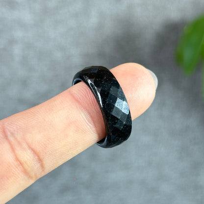 Natural Black Water Facet Jadeite Jade Ring Size 1.95