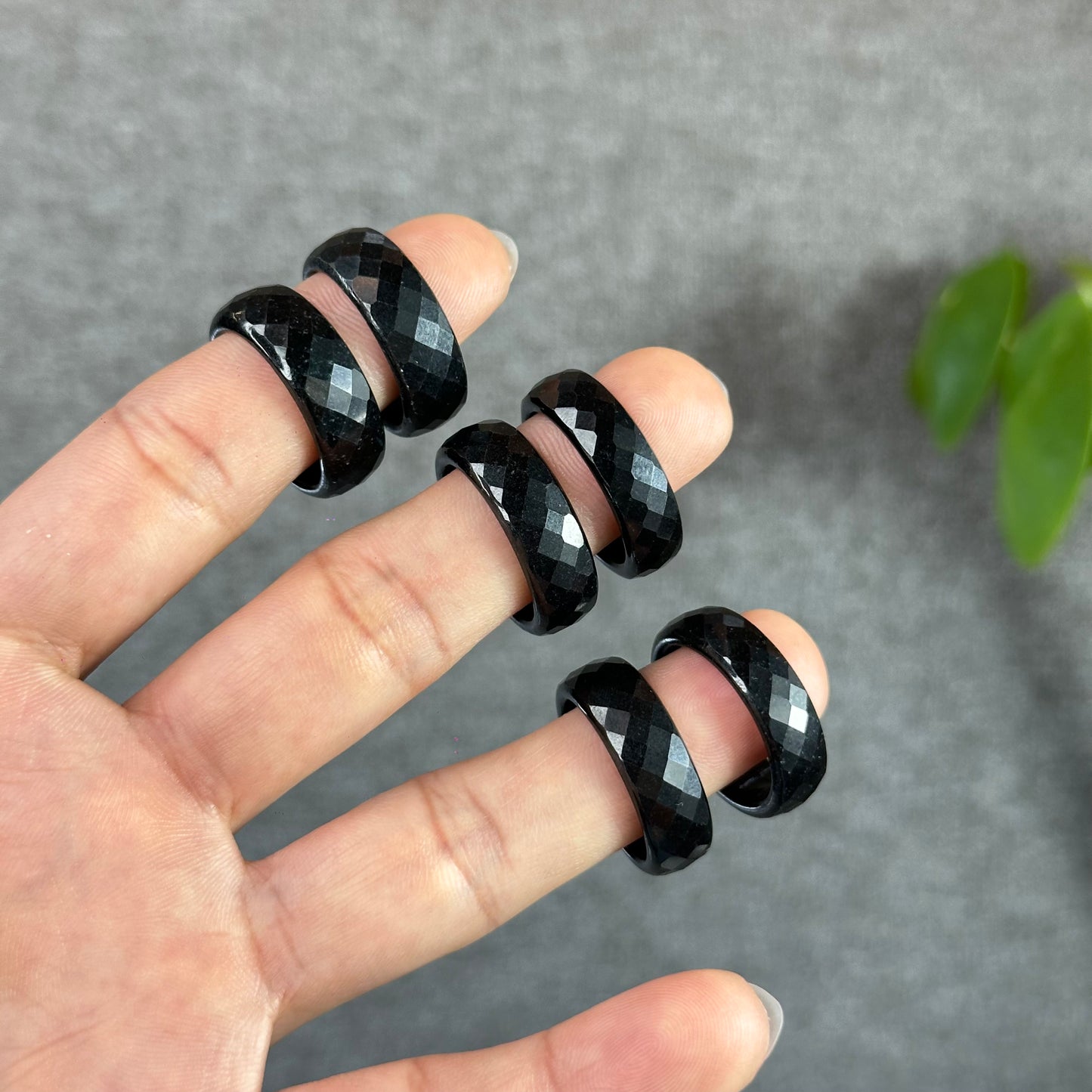 Natural Black Water Facet Jadeite Jade Ring Size 1.95