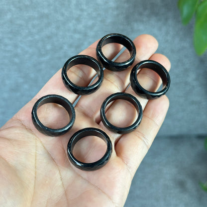 Natural Black Water Facet Jadeite Jade Ring Size 1.95