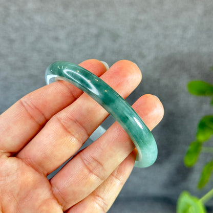 Moss Green Ivory White Natural Jadeite Jade Bangle Chopstick Style Size 55 mm