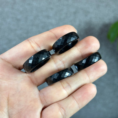 Natural Black Water Facet Jadeite Jade Ring Size 1.95