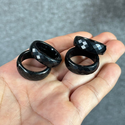 Natural Black Water Facet Jadeite Jade Ring Size 1.95