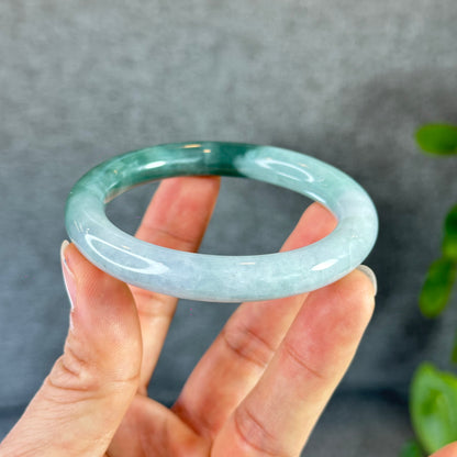 Moss Green Ivory White Natural Jadeite Jade Bangle Chopstick Style Size 55 mm