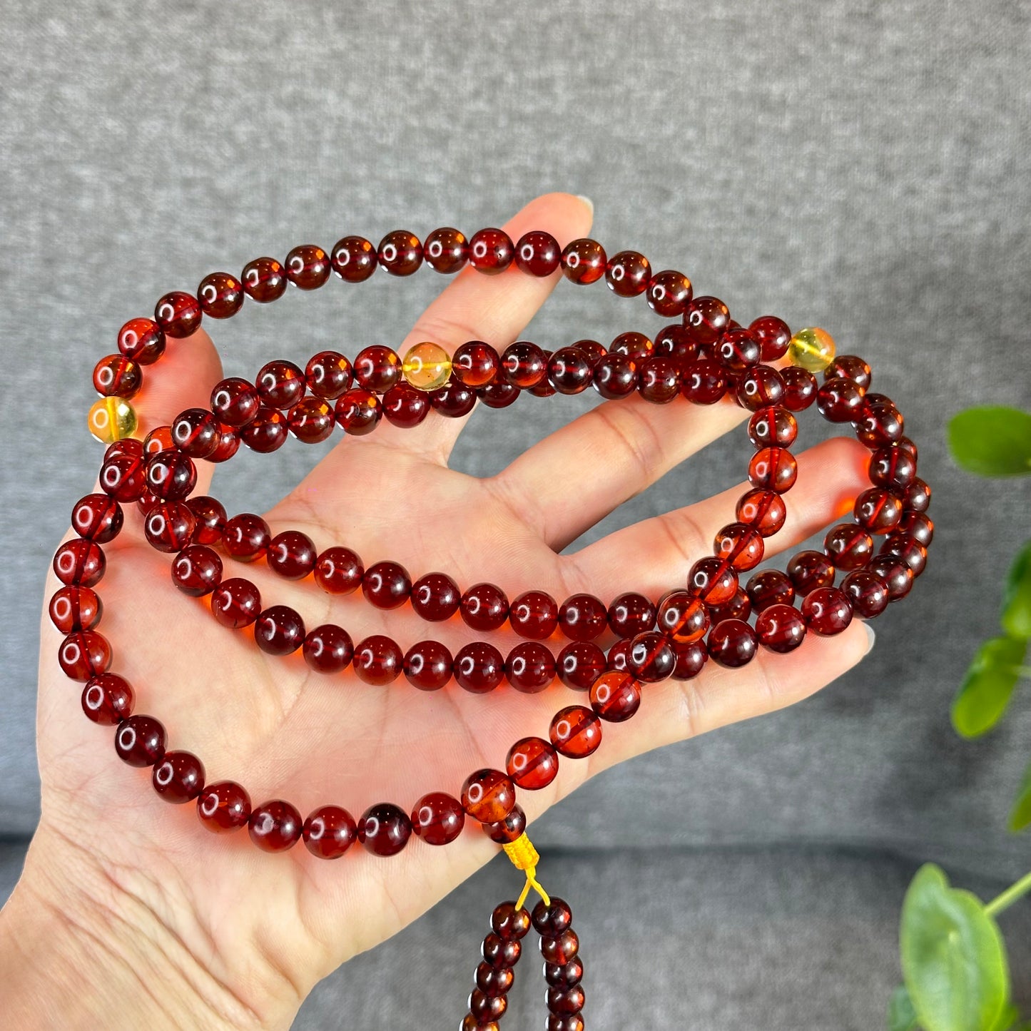 Natural Blood Amber Triple Wrap Bracelet Size 10 mm