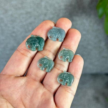 Natural Blue Water Jadeite Jade Elephant Necklace and Bracelet Set