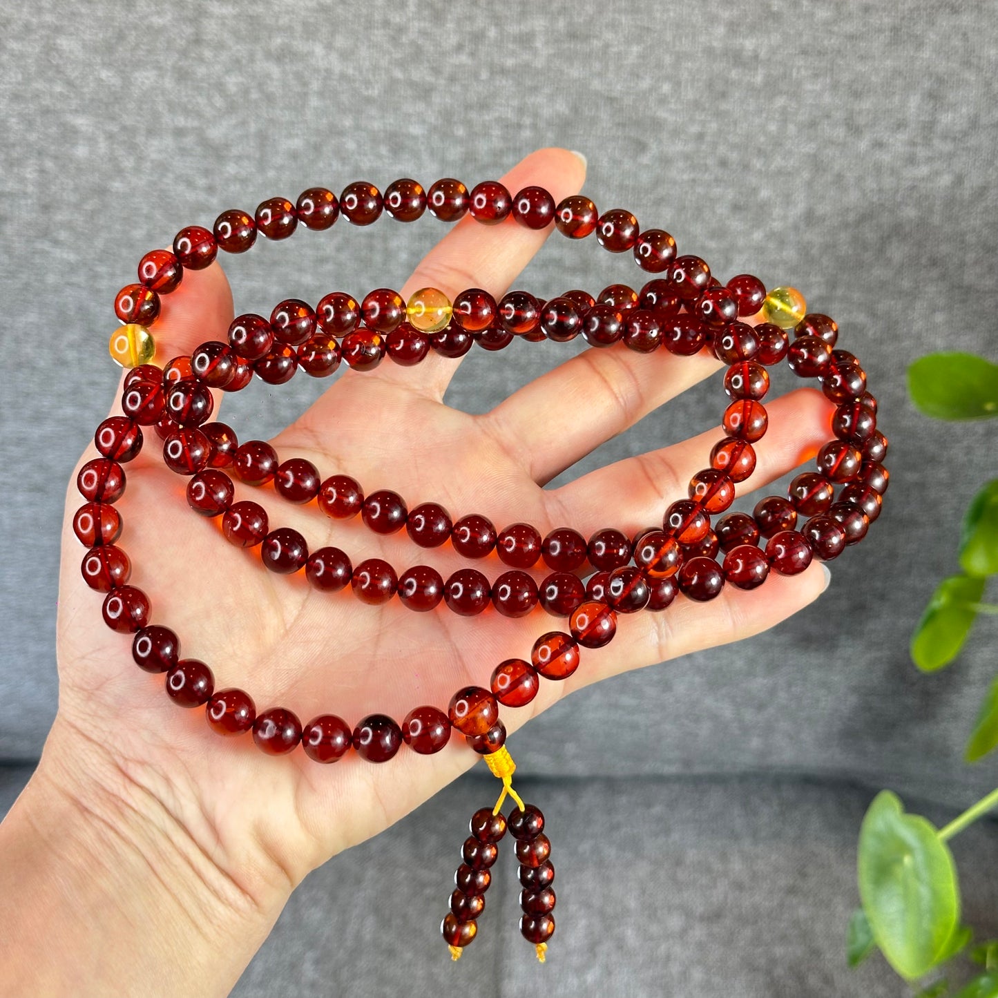 Natural Blood Amber Triple Wrap Bracelet Size 10 mm