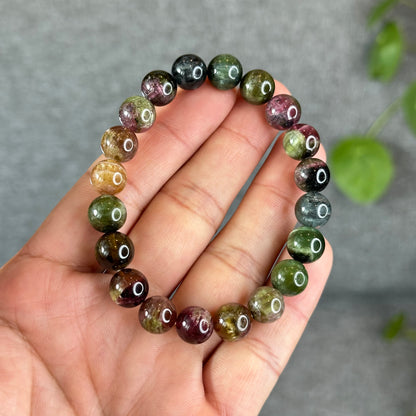 Natural Watermelon Tourmaline Bracelet Size 9.8 mm
