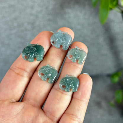 Natural Blue Water Jadeite Jade Elephant Necklace and Bracelet Set