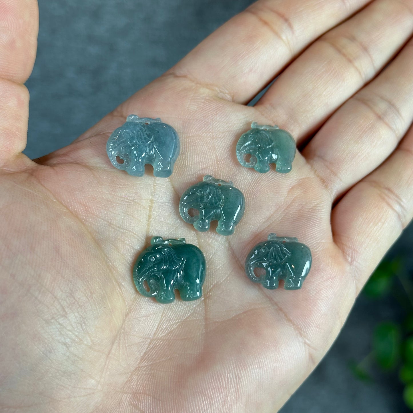 Natural Blue Water Jadeite Jade Elephant Necklace and Bracelet Set