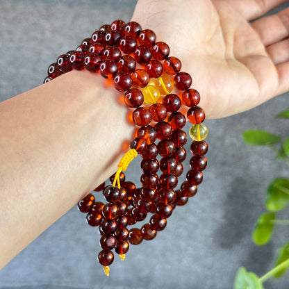 Natural Blood Amber Triple Wrap Bracelet Size 10 mm