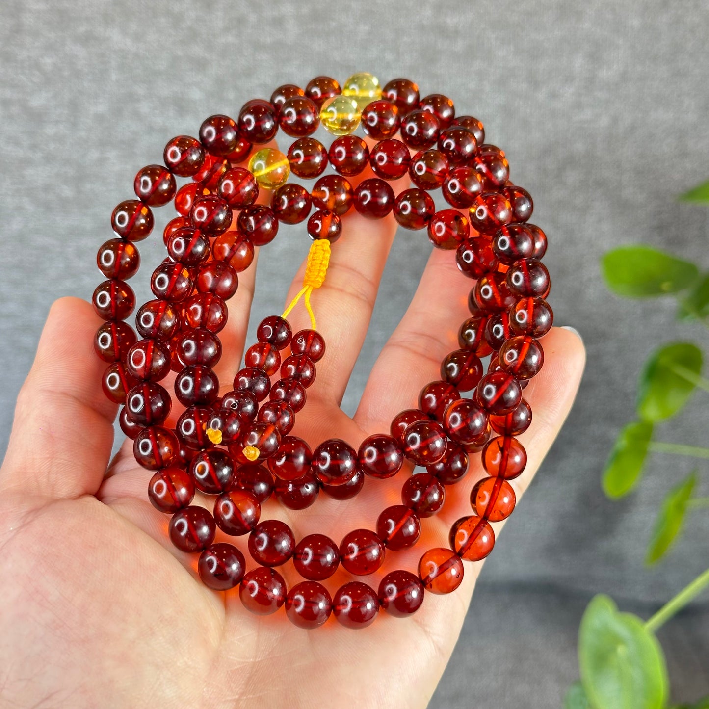 Natural Blood Amber Triple Wrap Bracelet Size 10 mm