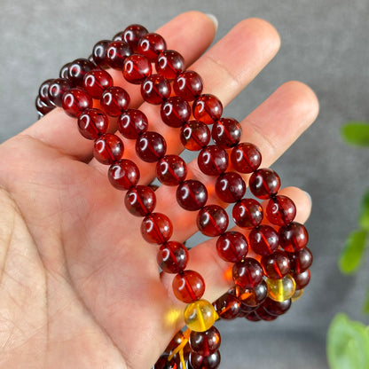 Natural Blood Amber Triple Wrap Bracelet Size 10 mm