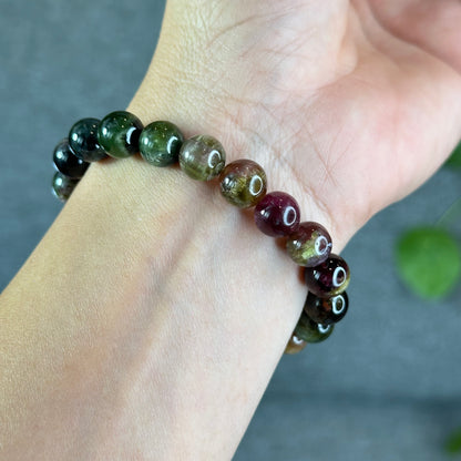 Natural Watermelon Tourmaline Bracelet Size 9.8 mm