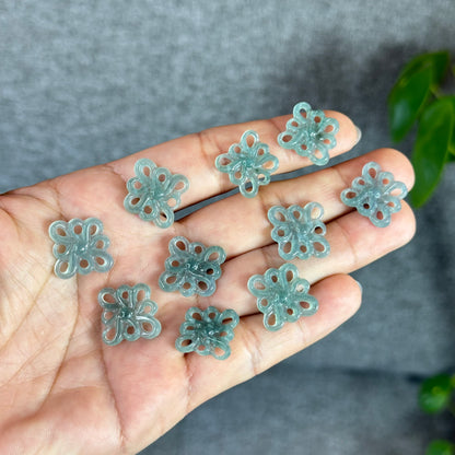 Natural Blue Water Jadeite Jade Flower Charm