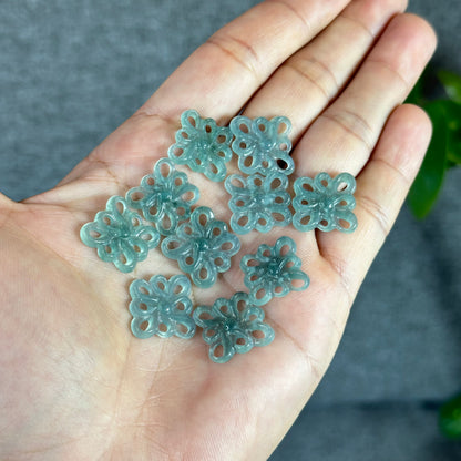 Natural Blue Water Jadeite Jade Flower Charm