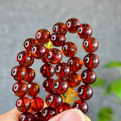 Natural Blood Amber Triple Wrap Bracelet Size 10 mm