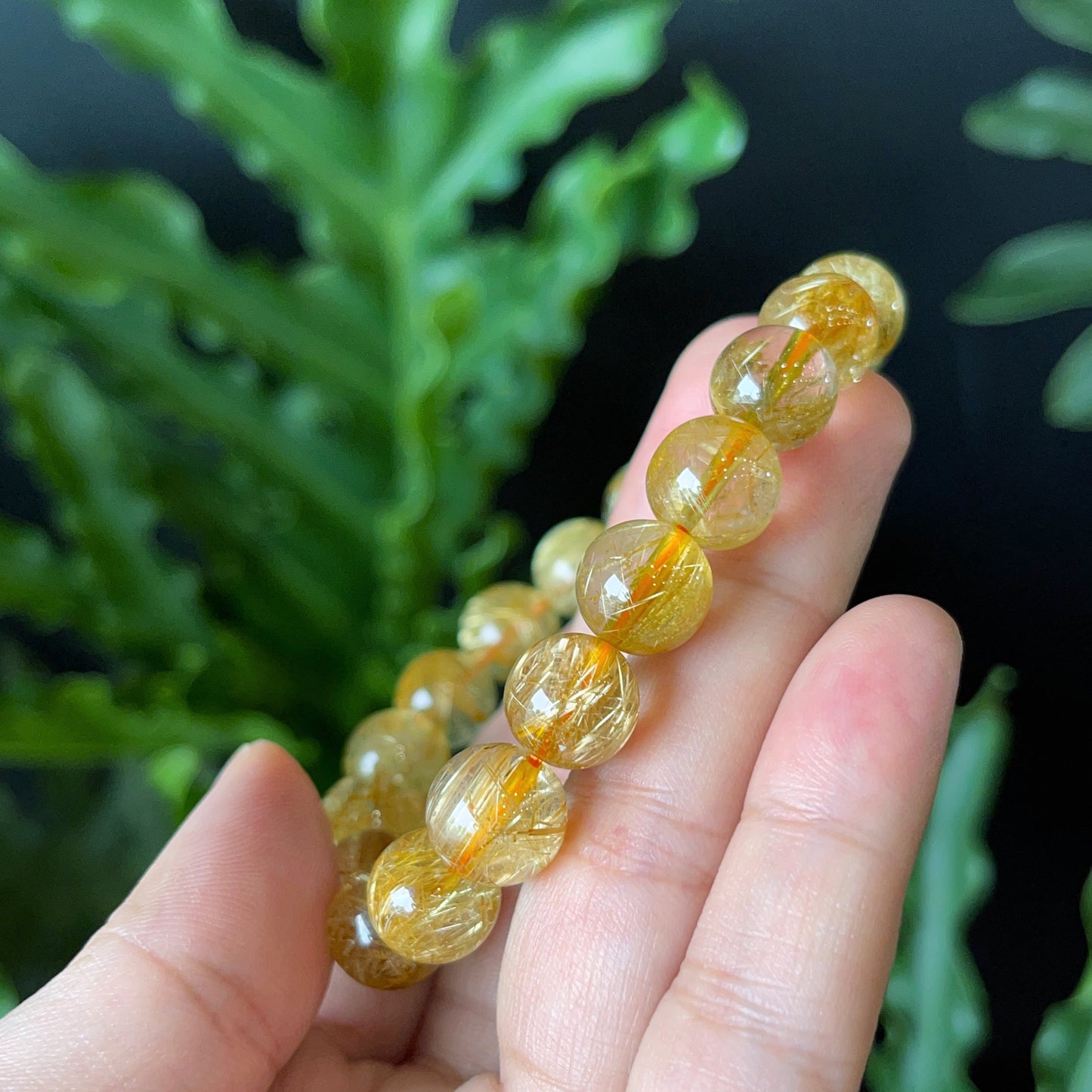 Natural Golden Rutilated Quartz Bracelet Size 10.5 mm