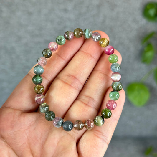 Natural Watermelon Tourmaline Bracelet Size 6.6 mm