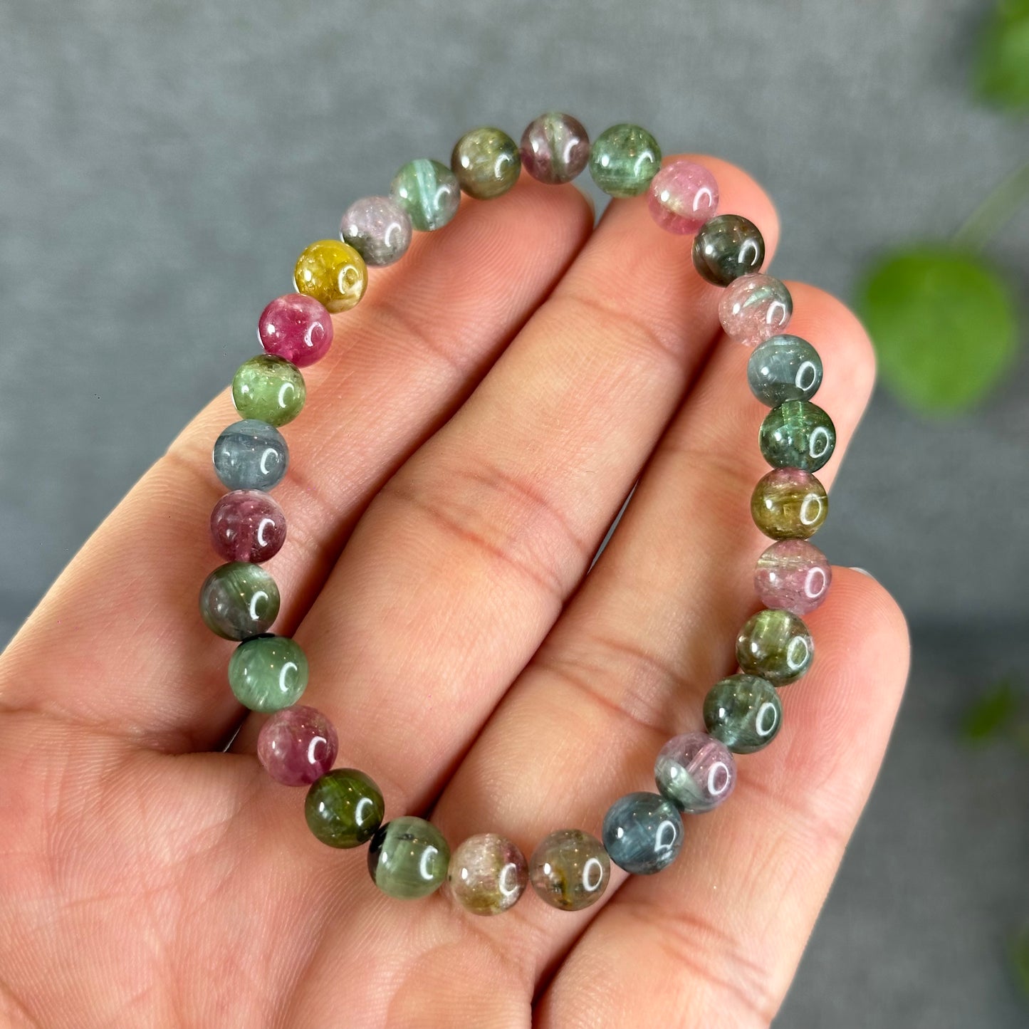 Natural Watermelon Tourmaline Bracelet Size 6.6 mm