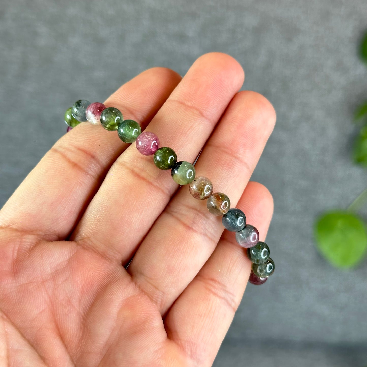Natural Watermelon Tourmaline Bracelet Size 6.6 mm
