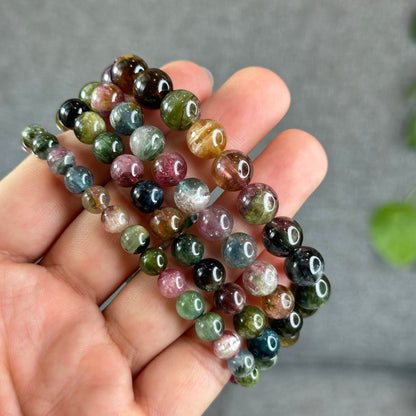 Natural Watermelon Tourmaline Bracelet Size 9.8 mm