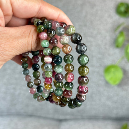 Natural Watermelon Tourmaline Bracelet Size 6.6 mm