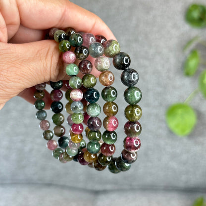 Natural Watermelon Tourmaline Bracelet Size 9.8 mm