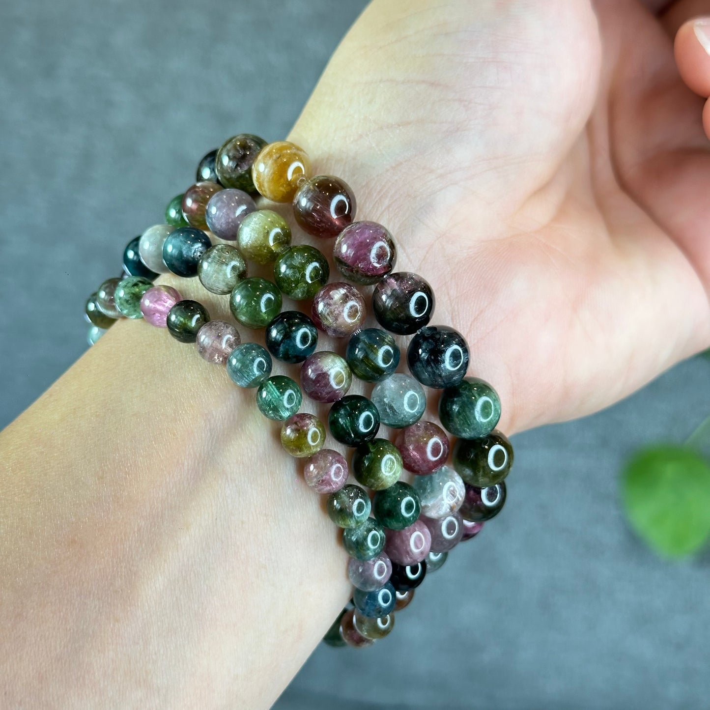 Natural Watermelon Tourmaline Bracelet Size 9.8 mm