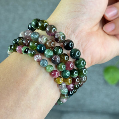 Natural Watermelon Tourmaline Bracelet Size 9.8 mm
