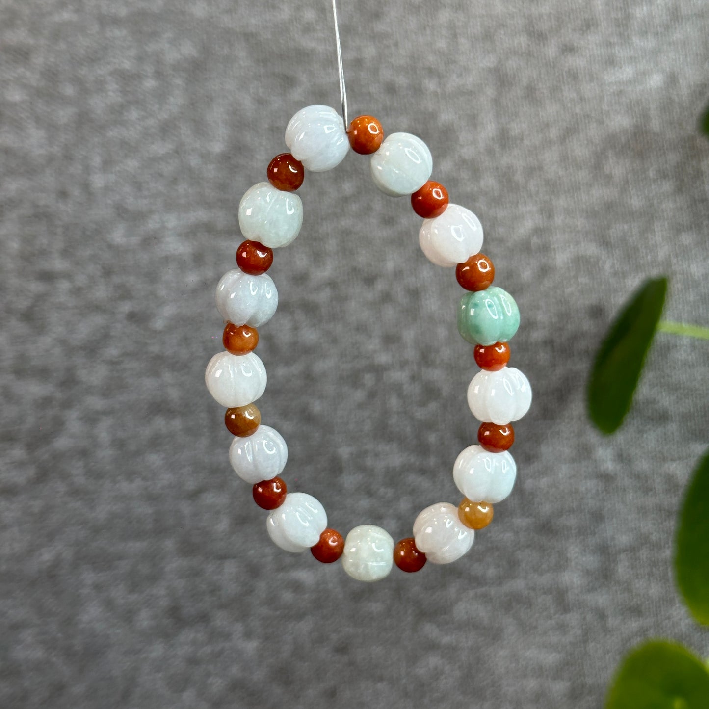 Lotus Jadeite Jade 10 mm mixed with Orange Jade 6 mm  Bracelet