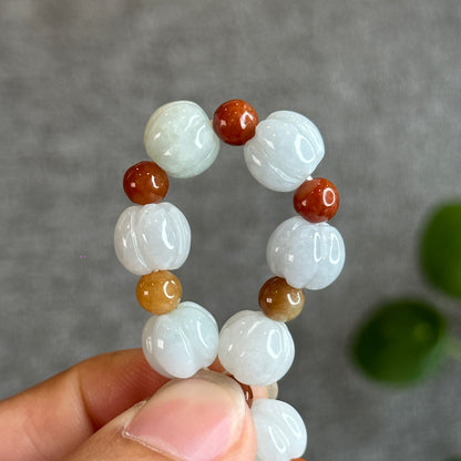 Lotus Jadeite Jade 10 mm mixed with Orange Jade 6 mm  Bracelet