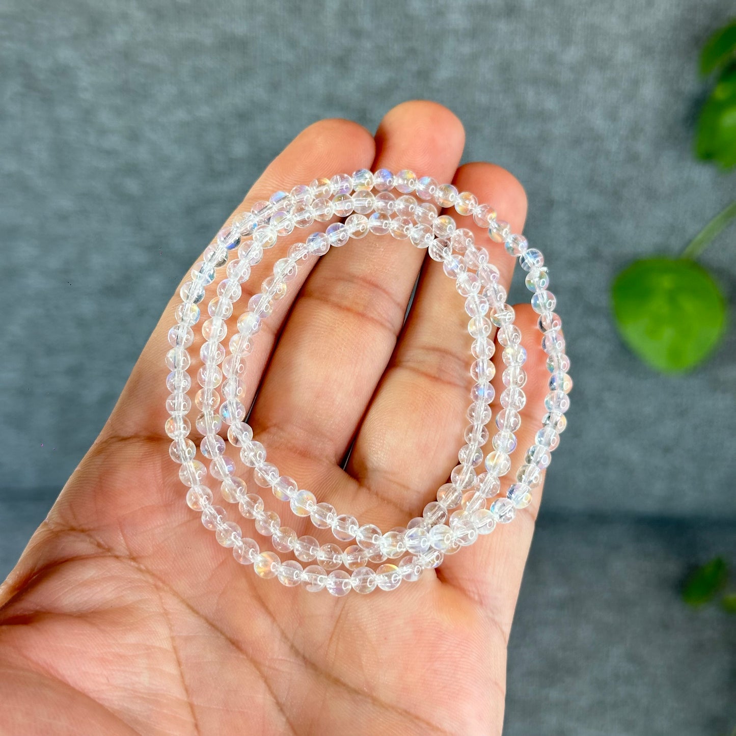 Natural Madagascar Rainbow Moonstone VIP Triple Wrap Bracelet Size 4 mm