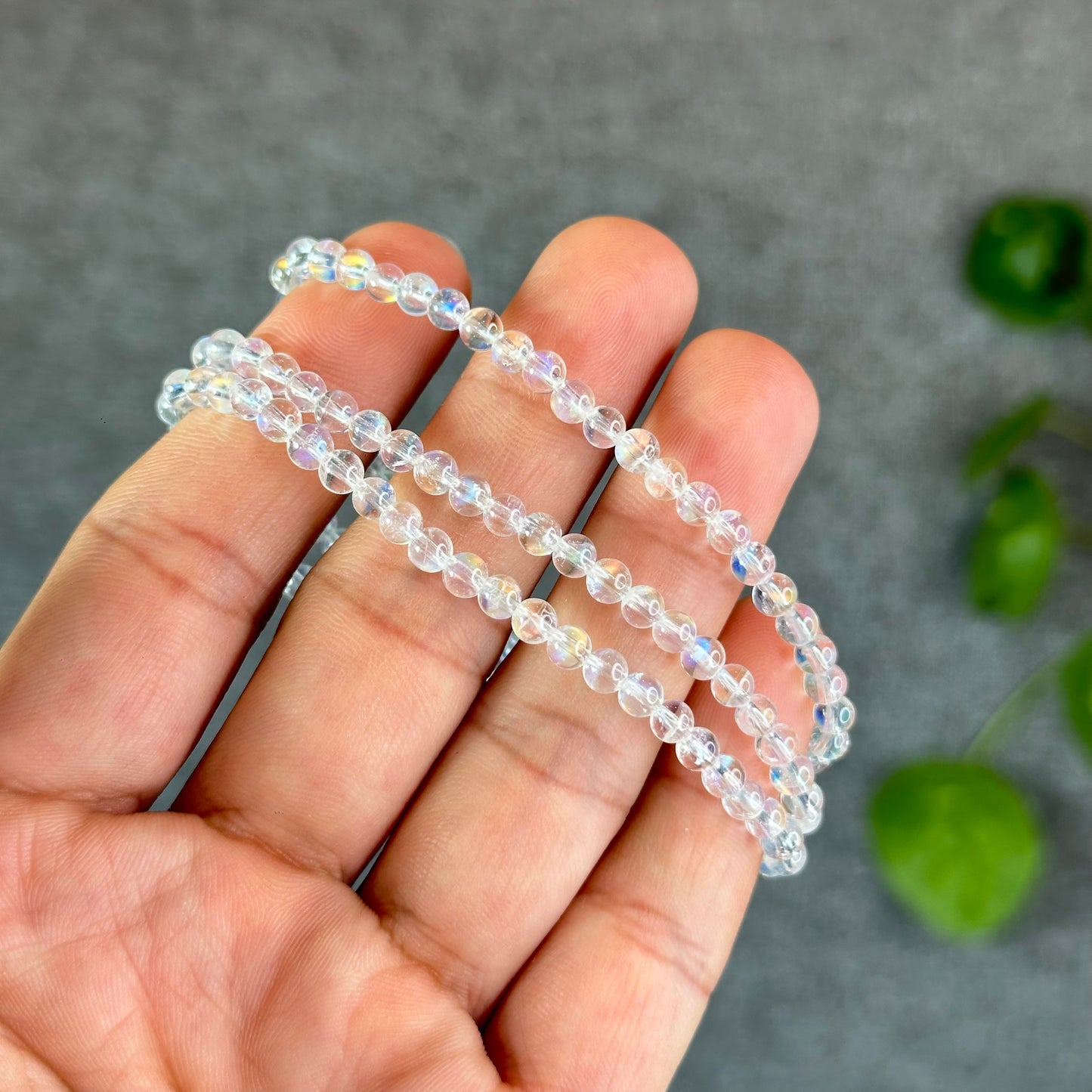 Natural Madagascar Rainbow Moonstone VIP Triple Wrap Bracelet Size 4 mm