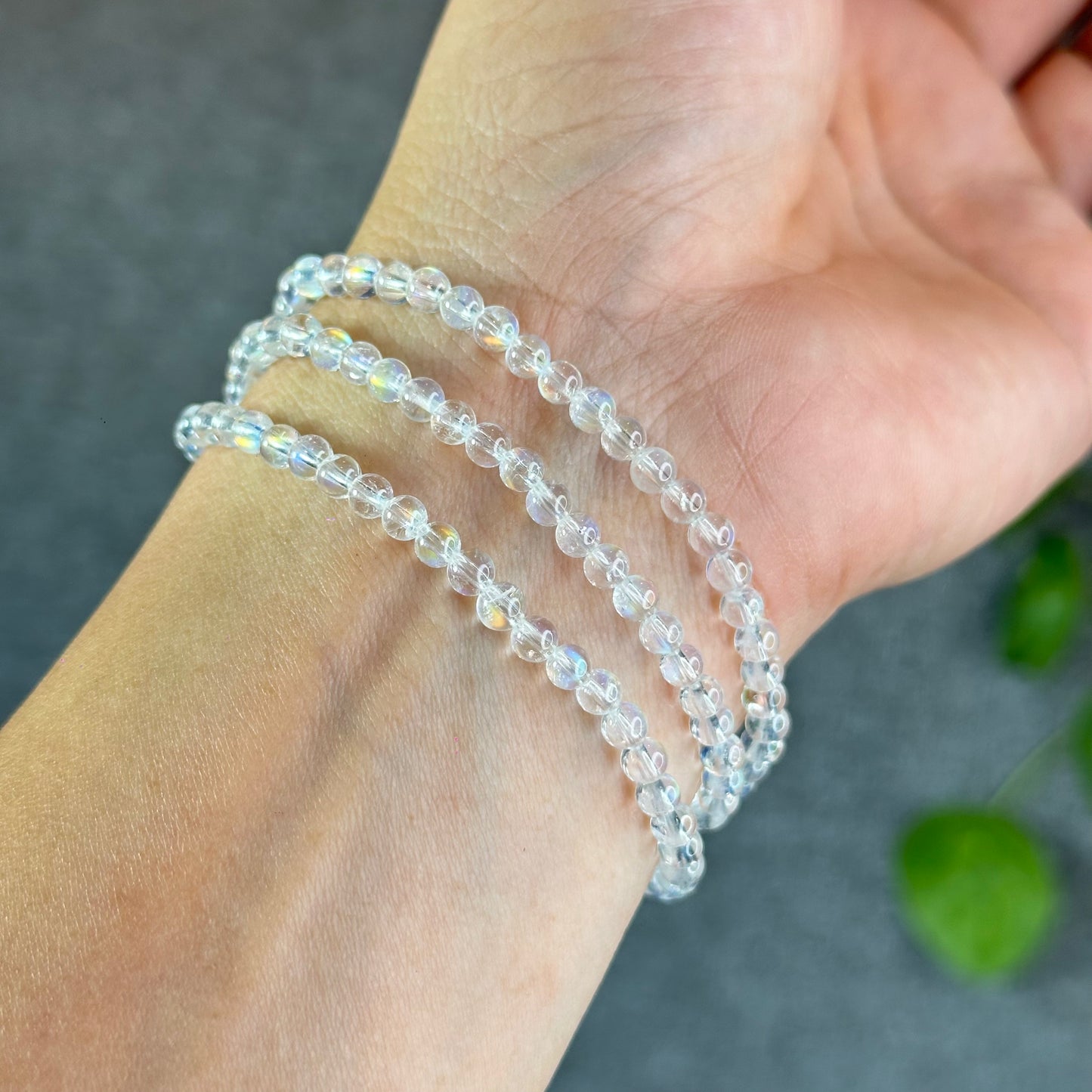 Natural Madagascar Rainbow Moonstone VIP Triple Wrap Bracelet Size 4 mm