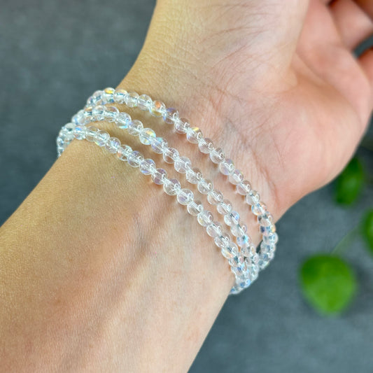 Natural Madagascar Rainbow Moonstone VIP Triple Wrap Bracelet Size 4 mm