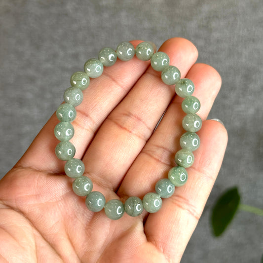 Light Moss Green Natural Jadeite Jade Bracelet Size 7 mm