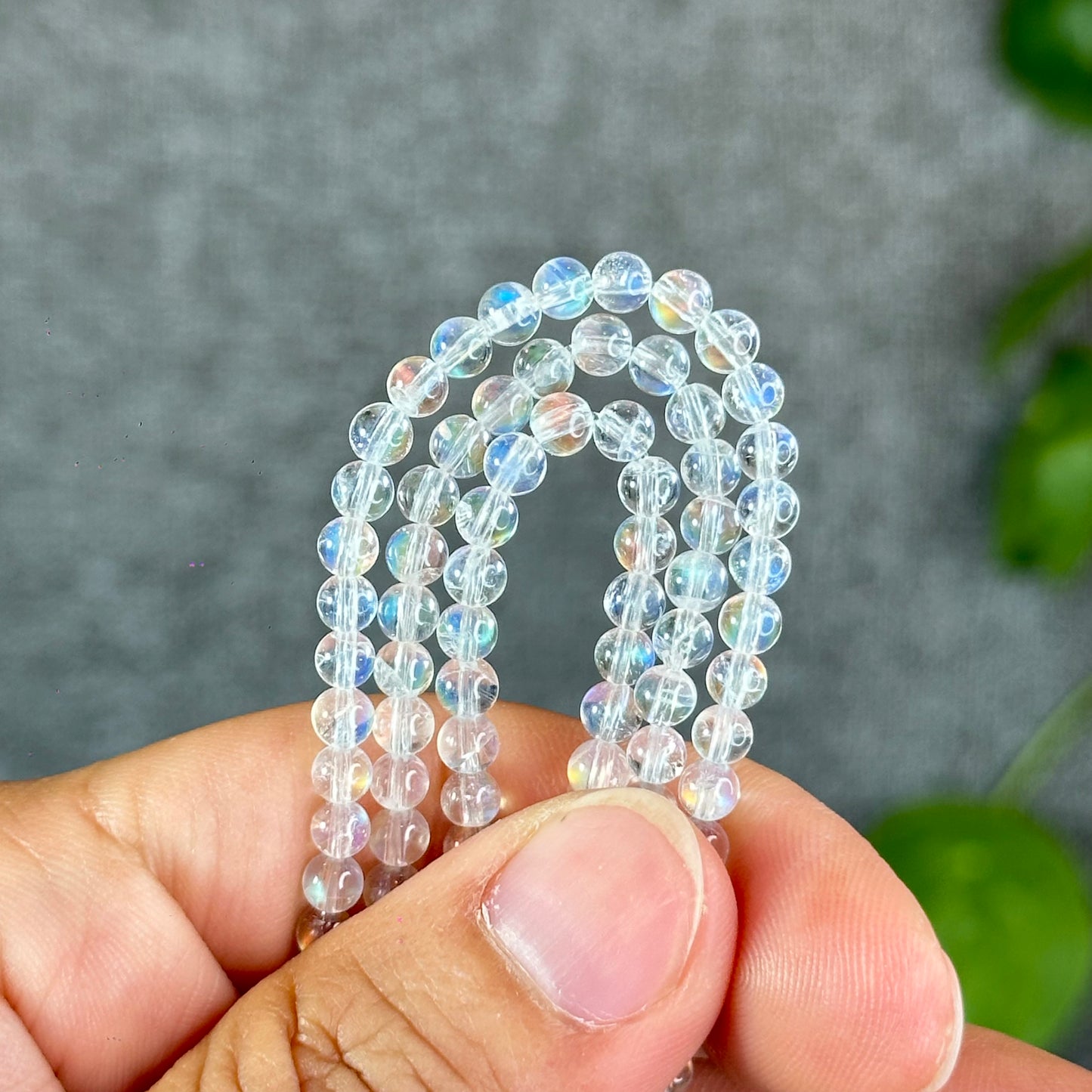 Natural Madagascar Rainbow Moonstone VIP Triple Wrap Bracelet Size 4 mm
