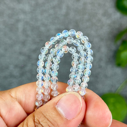 Natural Madagascar Rainbow Moonstone VIP Triple Wrap Bracelet Size 4 mm
