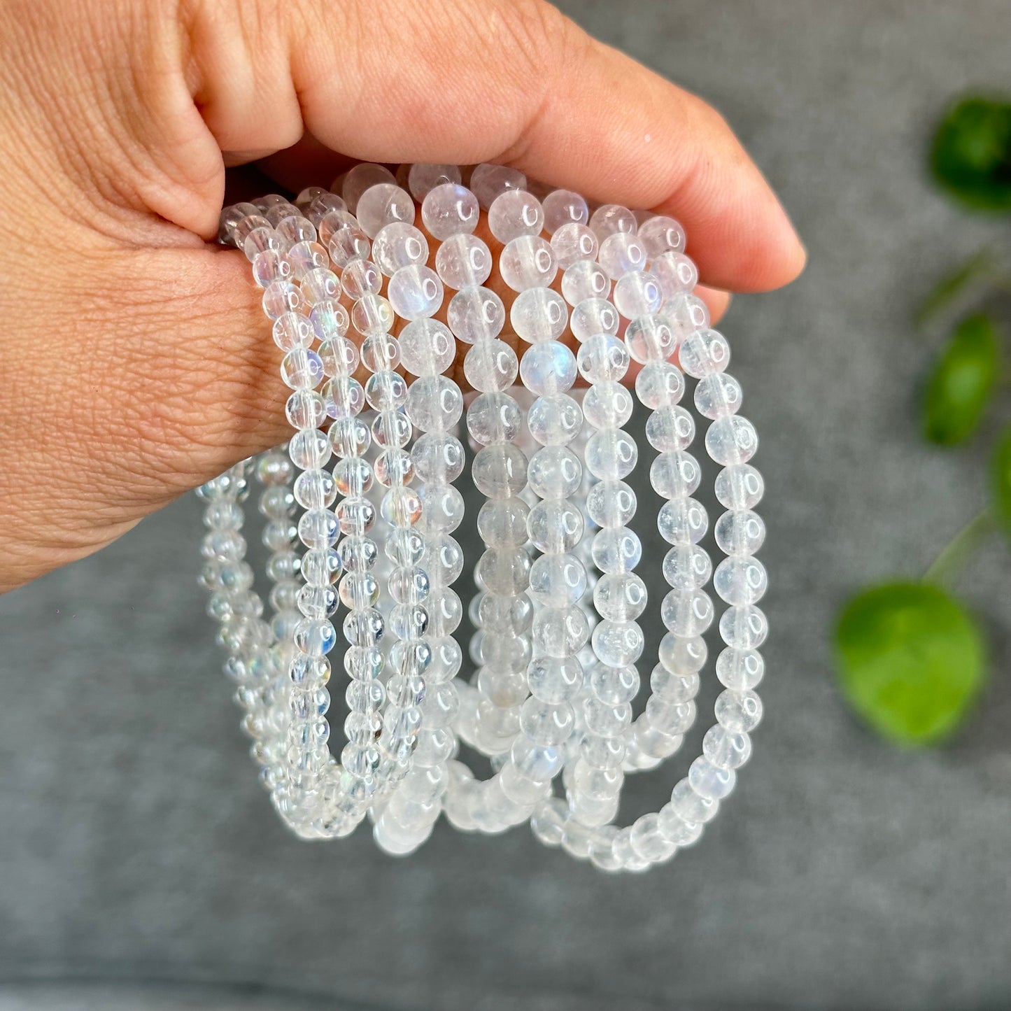 Natural Madagascar Rainbow Moonstone VIP Triple Wrap Bracelet Size 4 mm