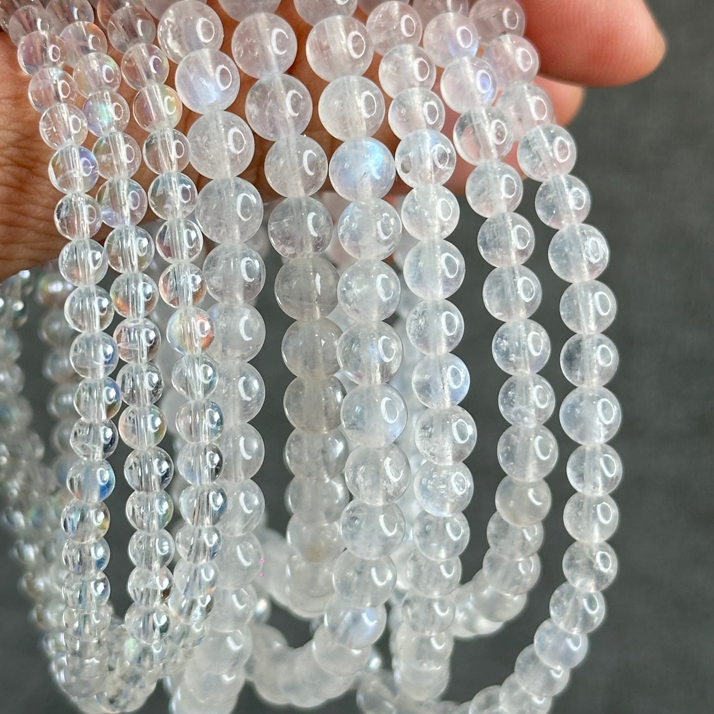 Natural Madagascar Rainbow Moonstone VIP Triple Wrap Bracelet Size 4 mm