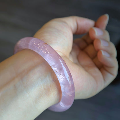 Clear Rose Quartz Bangle Leaf Style Size 56 mm