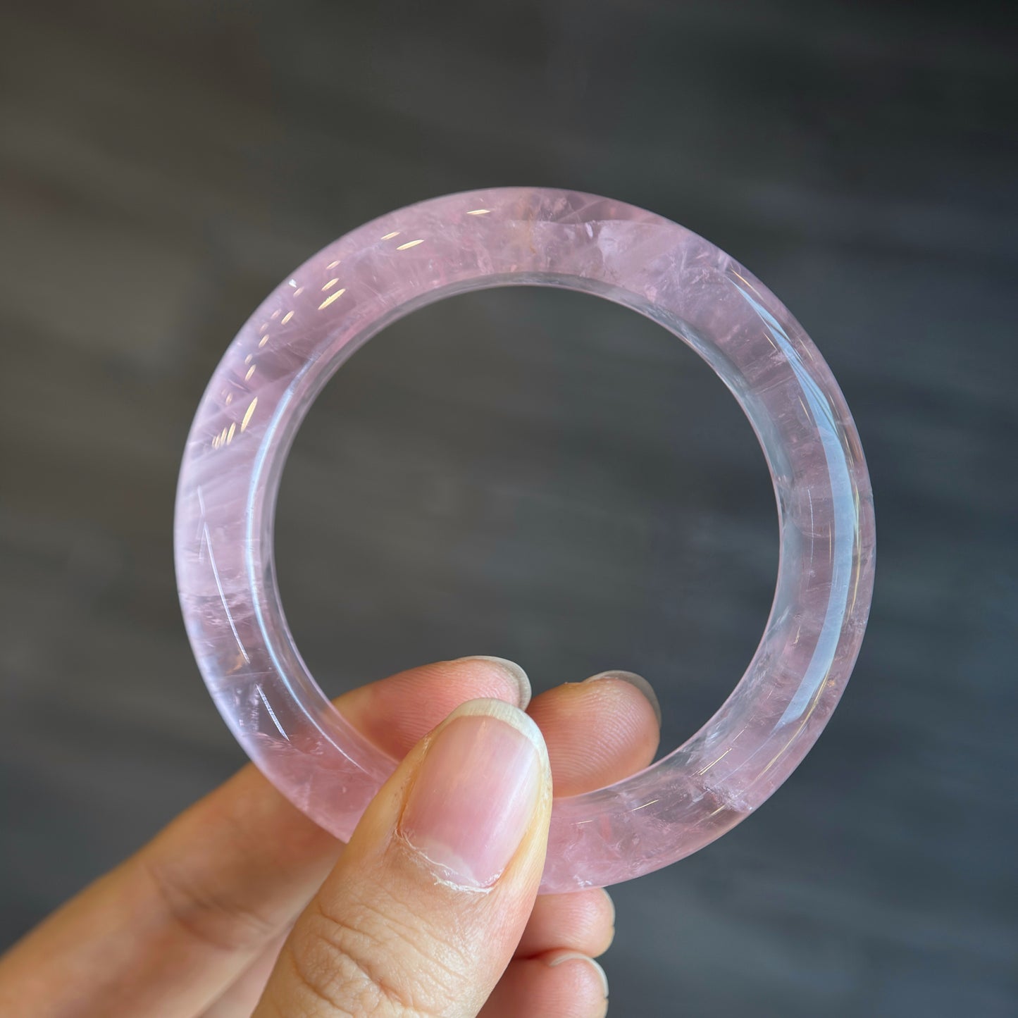 Clear Rose Quartz Bangle Leaf Style Size 57 mm