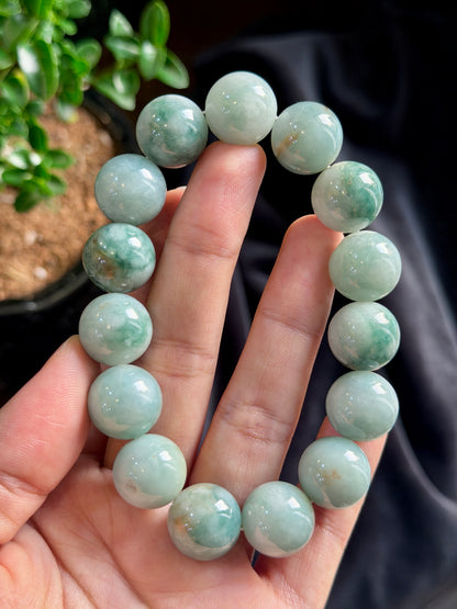 Natural Moss Green Jadeite Jade Bracelet Size 15 mm