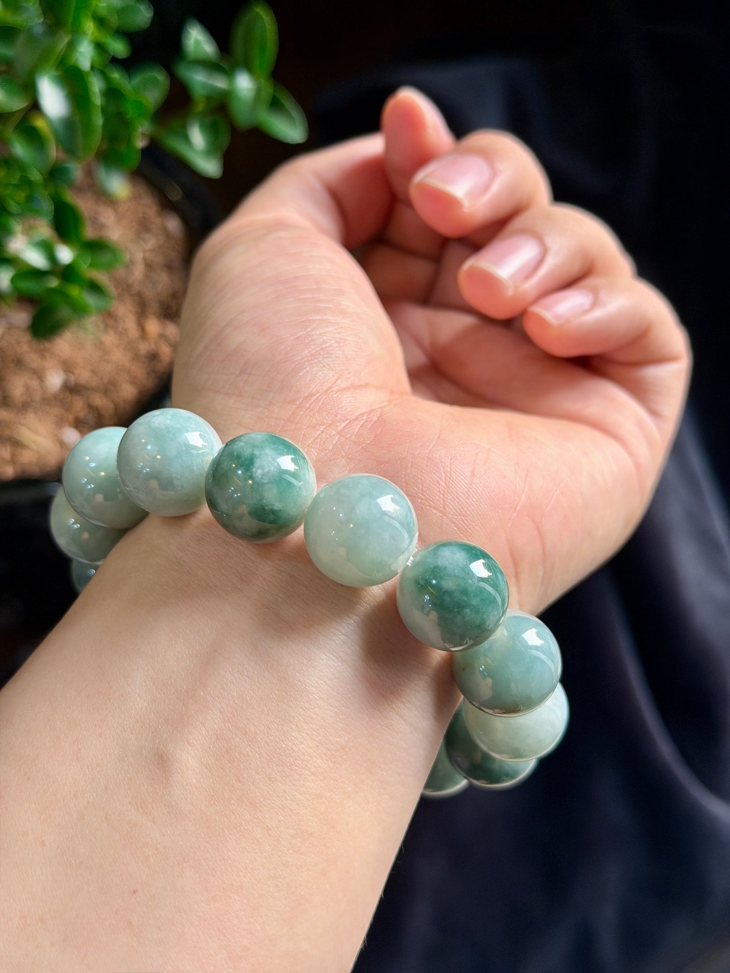 Natural Moss Green Jadeite Jade Bracelet Size 15 mm