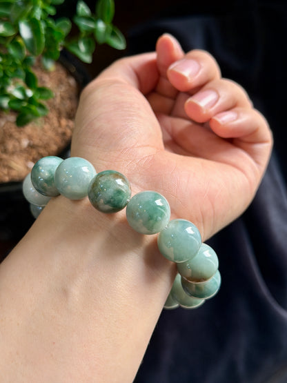 Natural Moss Green Jadeite Jade Bracelet Size 15 mm