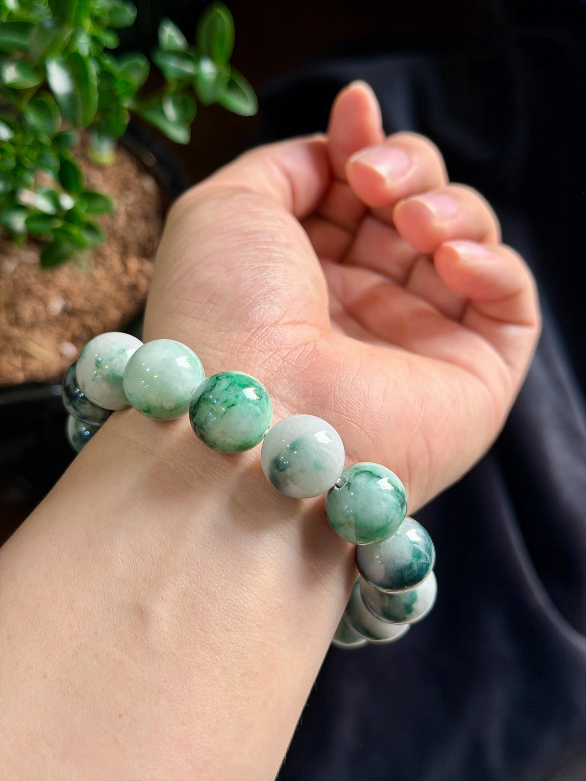 Natura Light-Dark Jadeite Jade Bracelet Size 14 mm