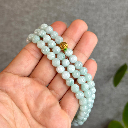 Light Green Natural Son Thuy Jadeite Jade Triple Wrap Bracelet Size 7 mm