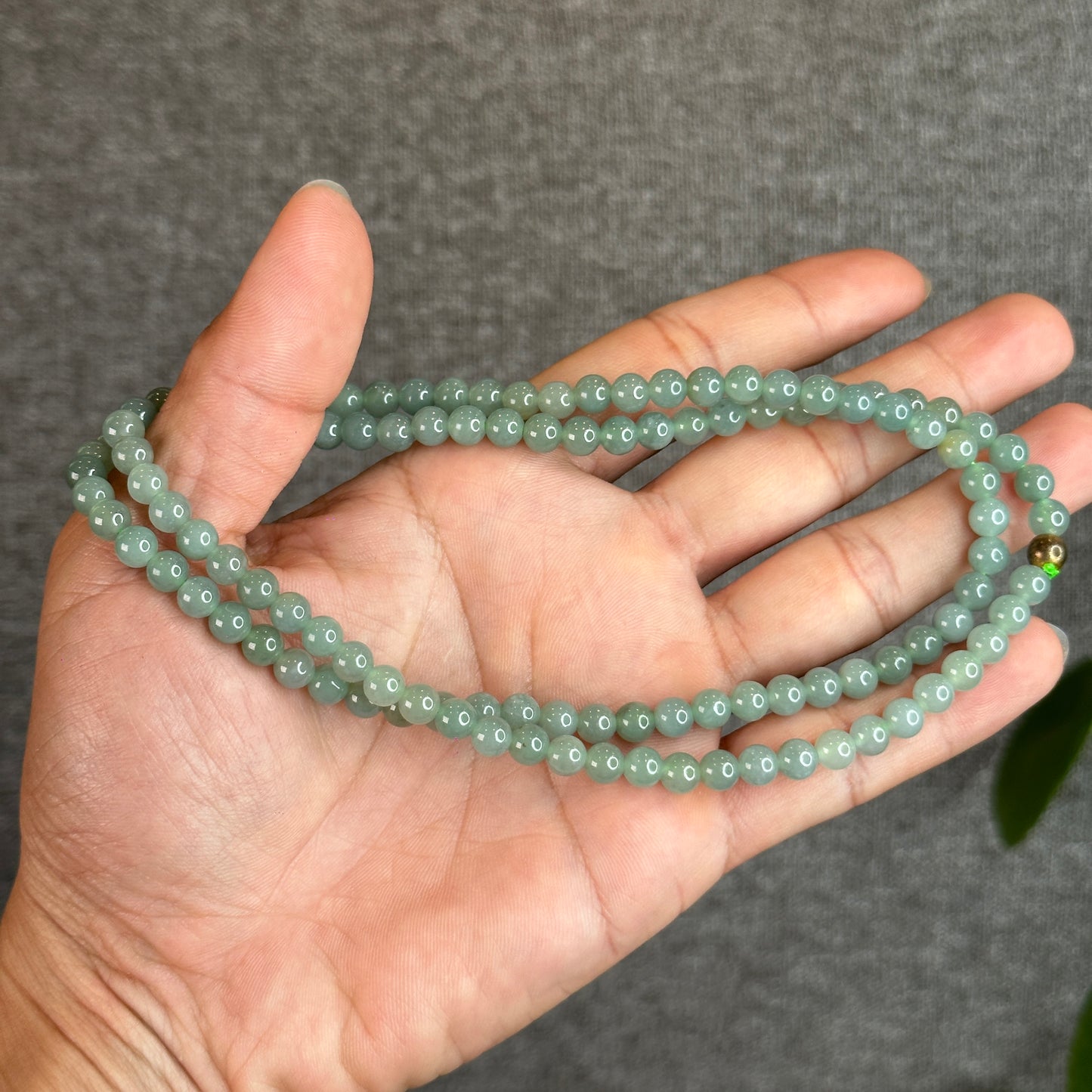 Light Water Green Jadeite Jade Triple Wrap Bracelet Size 5.5mm