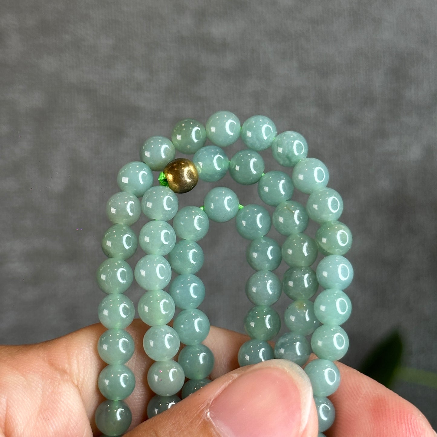 Light Water Green Jadeite Jade Triple Wrap Bracelet Size 5.5mm